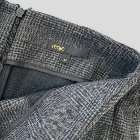 Maje Grey Houndstooth Pleated Mini Skirt - Small - Picture 3 of 6